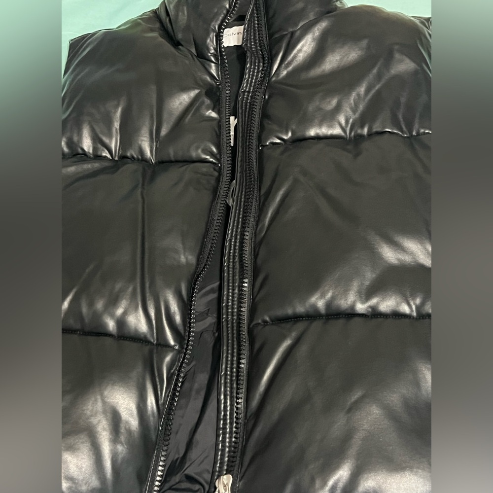 Women’s Calvin Klein Black Leather Puffer Vest